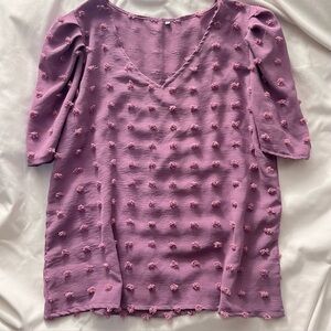 Boho Swiss Dot Puff Sleeve Tunic Dress Mauve XL